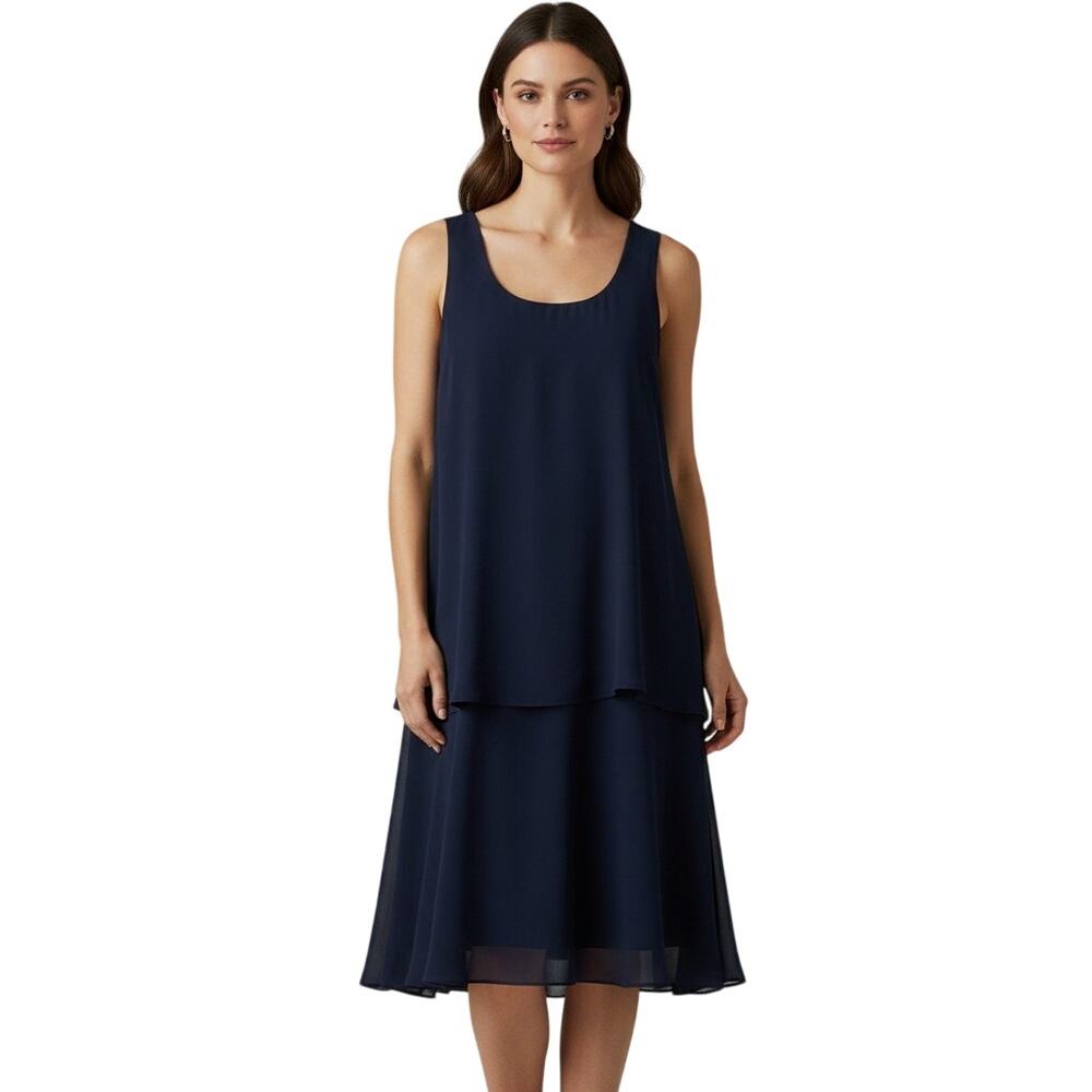 Patra Layered Dress Womens Plus Size 18 Navy Sleveless Lined Chiffon Sheer